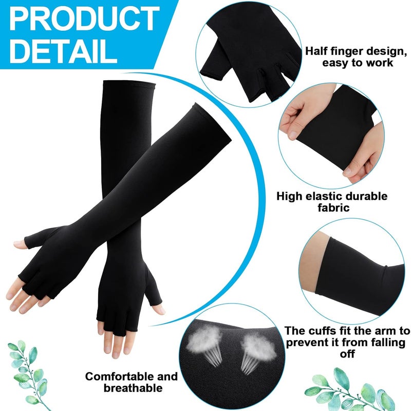 Vabean 2 Pairs Copper Long Gloves Carpal Tunnel Gloves Open Compression Long Fit mitten for Women Men Support Hands - Image 3